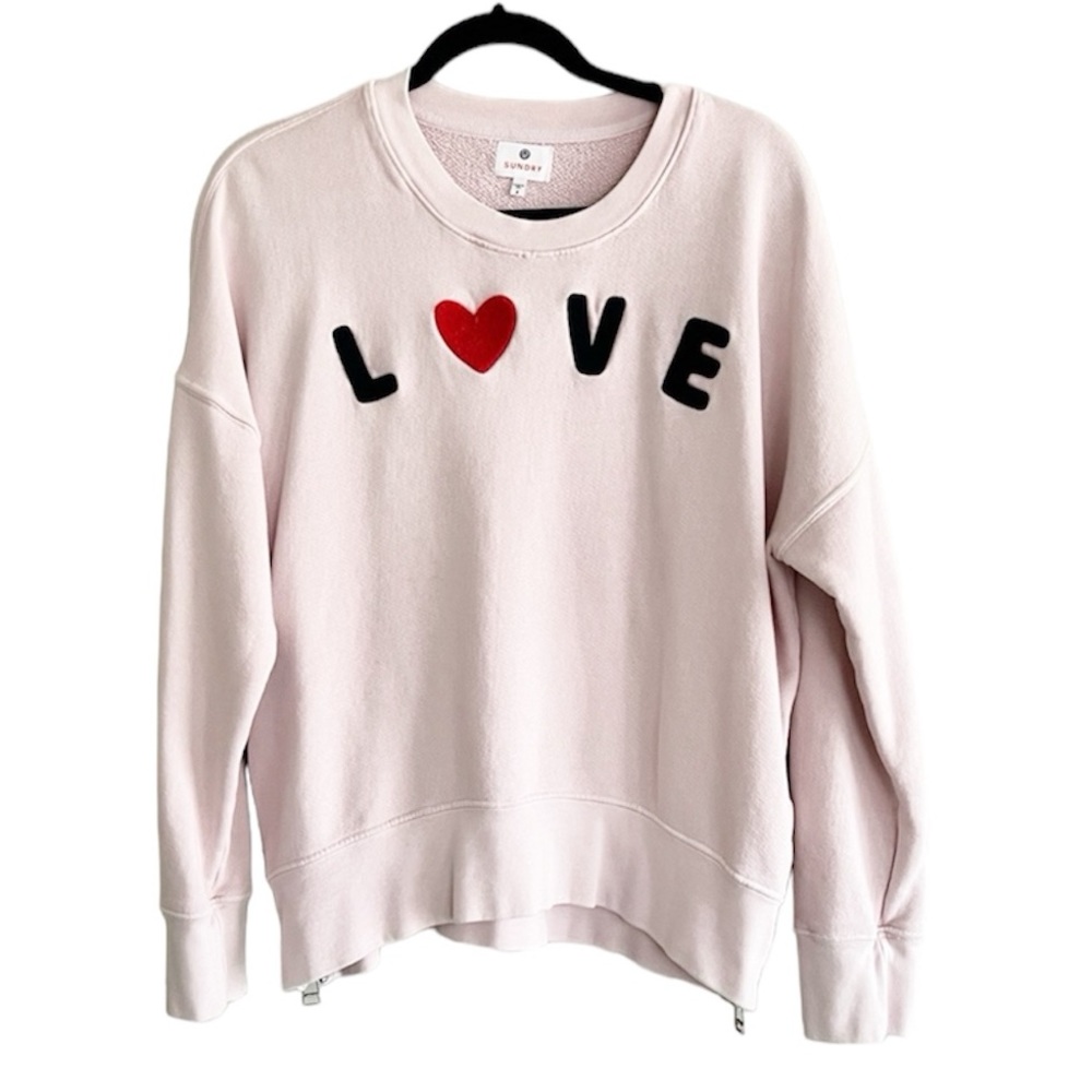 Sundry Love Heart Pink Pullover Sweatshirt with Side Zippers